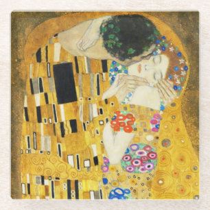 Gustav Klimt Der Kuss Vintage Art Nouveau Gemälde Glasuntersetzer