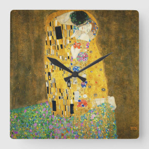 Gustav Klimt Der Kuss Vintage Art Nouveau Gemälde Quadratische Wanduhr