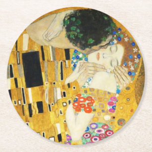 Gustav Klimt Der Kuss Vintage Art Nouveau Gemälde Runder Pappuntersetzer