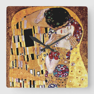 Gustav Klimt - der Kuss - Vintage Kunst Nouveau Quadratische Wanduhr