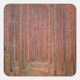 Gustav Klimt Fir Forest Tannenwald Rote Bäume Quadratischer Aufkleber