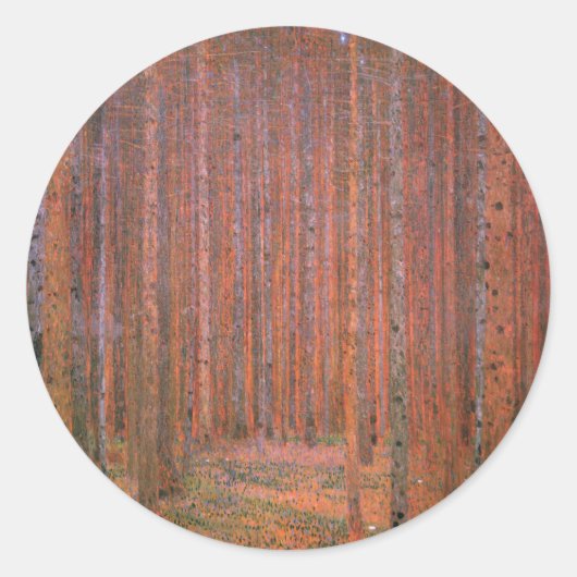 Gustav Klimt Fir Forest Tannenwald Rote Bäume Runder Aufkleber (Vorderseite)