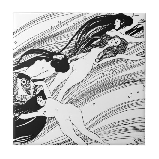 Gustav Klimt - Fischblut Surreal Japanische Kunst Fliese (Vorderseite)