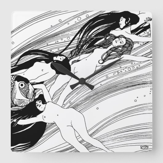 Gustav Klimt - Fish Blood Surreal Japanese Art Quadratische Wanduhr (Vorderseite)
