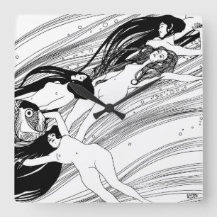 Gustav Klimt - Fish Blood Surreal Japanese Art Quadratische Wanduhr