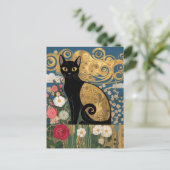 Gustav Klimt Floral Black Cat, moderne eklektische Postkarte (Stehend Vorderseite)