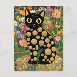 Gustav Klimt Floral Black Cat Moderne Kunst, Dicht Postkarte