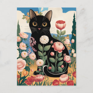 Gustav Klimt Floral Black Cat Moderne Kunst, Dicht Postkarte