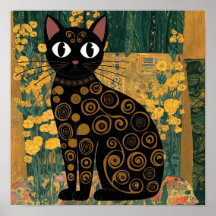 Gustav Klimt Floral Black Cat Vintage Kunst veränd