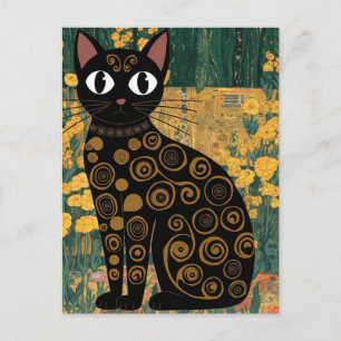 Gustav Klimt Florale Schwarze Katze Veränderte Vin Postkarte