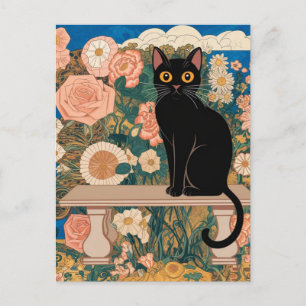 Gustav Klimt Florale Schwarze Katze Veränderte Vin Postkarte