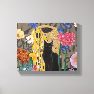 Gustav Klimt Florale Schwarze Katze, Vintage Eklek Leinwanddruck
