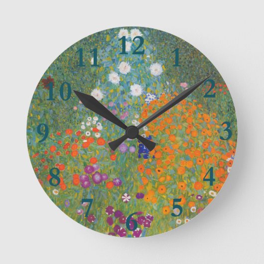 Gustav Klimt Flower Garden Cottage Nature Runde Wanduhr (Vorderseite)