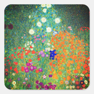 Gustav Klimt Flower Garden Quadratischer Aufkleber