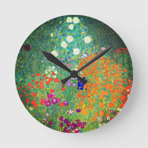 Gustav Klimt Flower Garden Runde Wanduhr