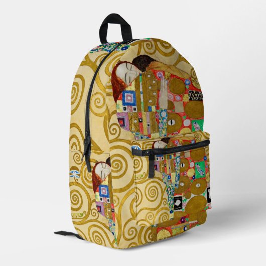 Gustav Klimt Fulfillment Nouveau Couple Bedruckter Rucksack (Rückseitige Ecke links)