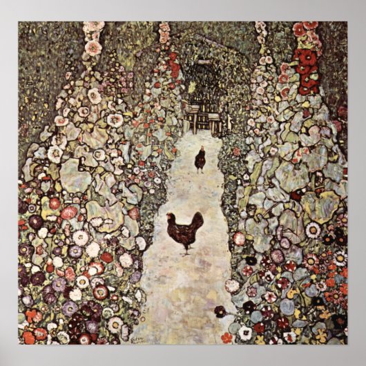 Gustav Klimt Garden mit Roosters Poster (Vorne)