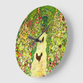 Gustav Klimt Garden with Chickens Große Wanduhr (Winkel)