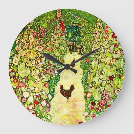 Gustav Klimt Garden with Chickens Große Wanduhr (Vorderseite)