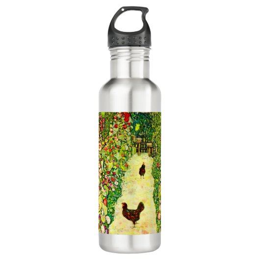 Gustav Klimt Garten mit Hühnern Edelstahlflasche (Vorderseite)