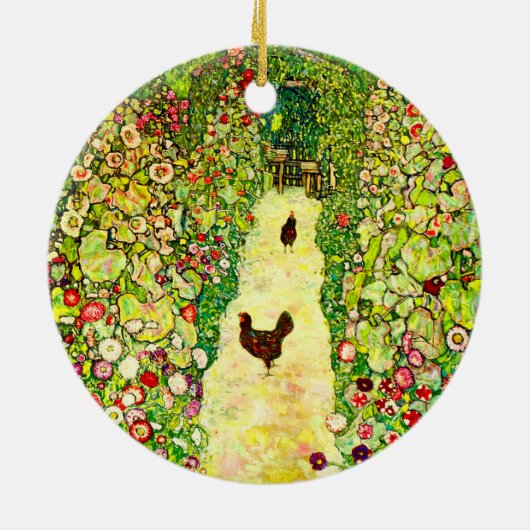Gustav Klimt Garten mit Hühnern Keramik Ornament (Hinten)