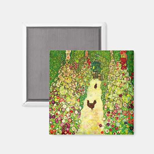 Gustav Klimt Garten mit Hühnern Magnet (Vorderseite/Rückseite)