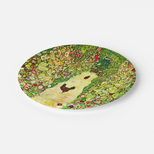 Gustav Klimt Garten mit Hühnern Pappteller (Schrägansicht)