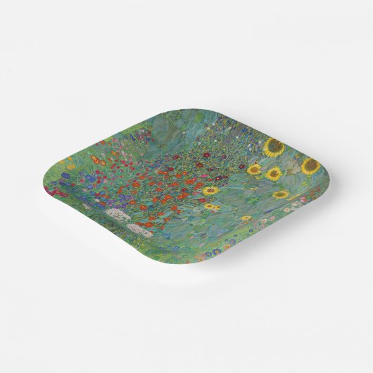 Gustav Klimt - Garten mit Sonnenblumen Pappteller (Gewinkelt)