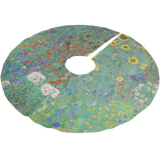 Gustav Klimt - Garten mit Sonnenblumen Polyester Weihnachtsbaumdecke (Schrägansicht)
