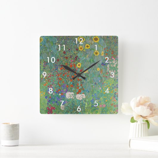 Gustav Klimt - Garten mit Sonnenblumen Quadratische Wanduhr (Zuhause)