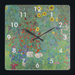 Gustav Klimt - Garten mit Sonnenblumen Quadratische Wanduhr<br><div class="desc">Garten mit Sonnenblumen / Bauerngarten mit Sonnenblumen - Gustav Klimt in 1905-1906</div>