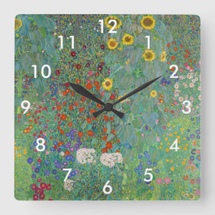 Gustav Klimt - Garten mit Sonnenblumen Quadratische Wanduhr