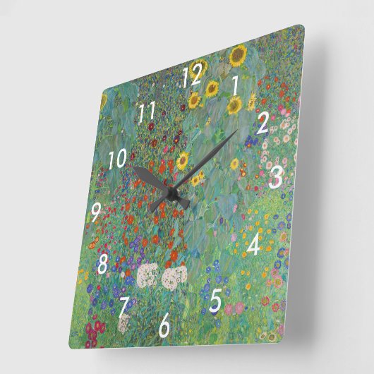 Gustav Klimt - Garten mit Sonnenblumen Quadratische Wanduhr (Winkel)