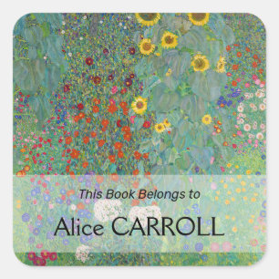 Gustav Klimt - Garten mit Sonnenblumen Quadratischer Aufkleber