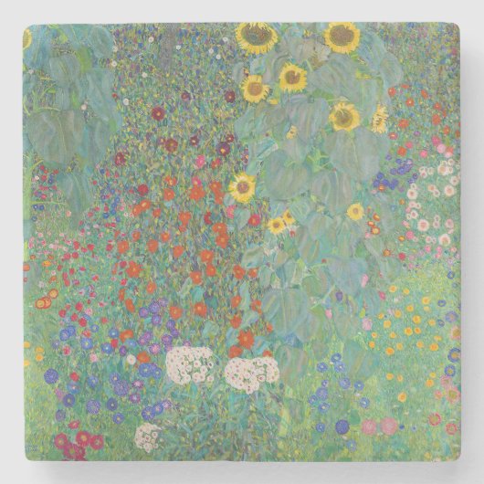 Gustav Klimt - Garten mit Sonnenblumen Steinuntersetzer (Vorderseite)