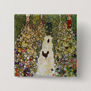 Gustav Klimt - Gartenweg mit Hühnern Button