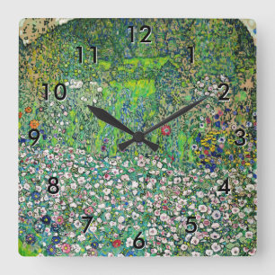 Gustav Klimt - Gärtnerische Landschaft und Bergkup Quadratische Wanduhr