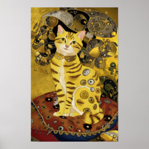 Gustav Klimt Gold süße Katze Spoof, Gustav Klimt K Poster
