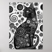 Gustav Klimt Inspiriert Schwarz-Weiß-Katzenposter Poster (Vorne)