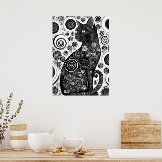 Gustav Klimt Inspiriert Schwarz-Weiß-Katzenposter Poster (Küche)