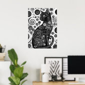 Gustav Klimt Inspiriert Schwarz-Weiß-Katzenposter Poster (Heimbüro)