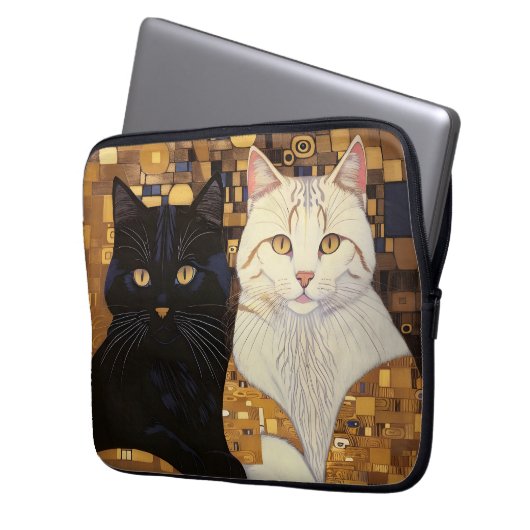 Gustav Klimt Inspirierte zwei Katzen im Bett Laptopschutzhülle (Vorderseite Links)