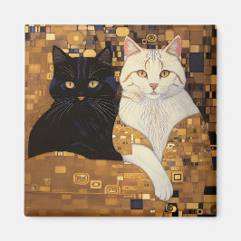 Gustav Klimt Inspirierte zwei Katzen im Bett Magnet