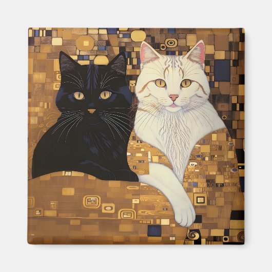 Gustav Klimt Inspirierte zwei Katzen im Bett Magnet (Vorne)