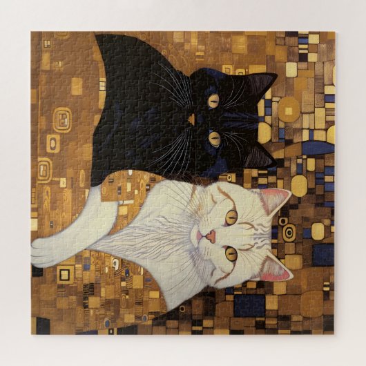 Gustav Klimt Inspirierte zwei Katzen im Bett Puzzle (Horizontal)
