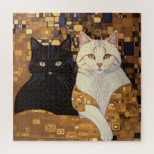 Gustav Klimt Inspirierte zwei Katzen im Bett Puzzle