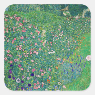 Gustav Klimt - Italienische Gartenlandschaft Quadratischer Aufkleber