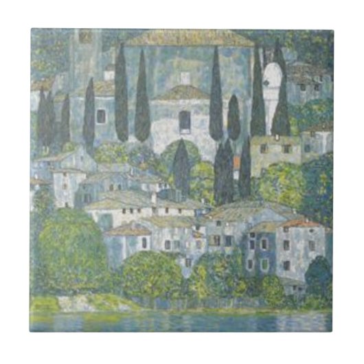 Gustav Klimt - Kirche in Cassone Kunstwerk Fliese (Vorderseite)