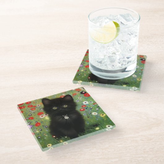 Gustav Klimt Kitten Glasuntersetzer (Schrägansicht)