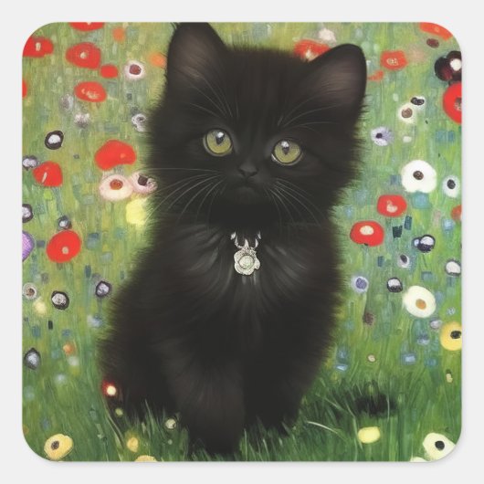 Gustav Klimt Kitten Quadratischer Aufkleber (Vorderseite)